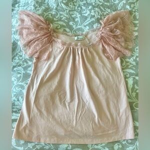 Blumarine Blush Lace Puff Sleeve Top